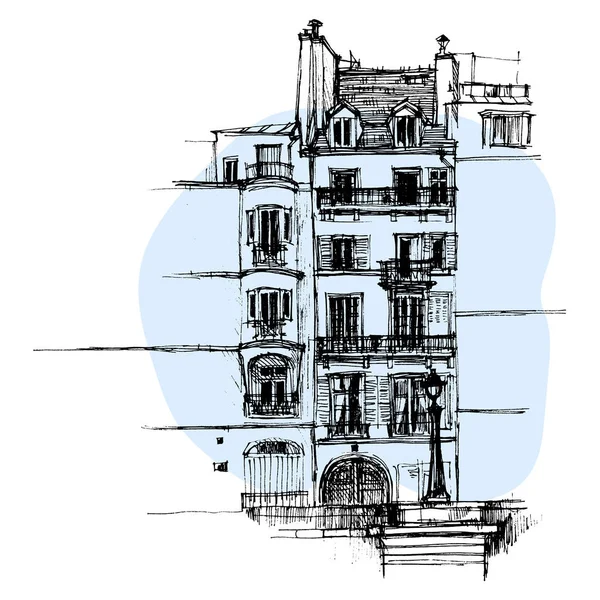 Handritad Paris hus, radhus urban skiss — Stock vektor