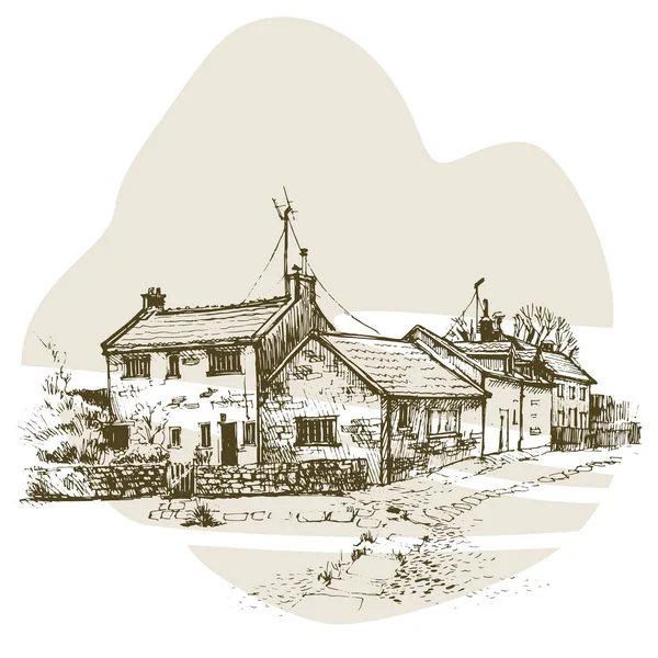 Kézzel rajzolt angol cottage, townhouse városi vázlat — Stock Vector