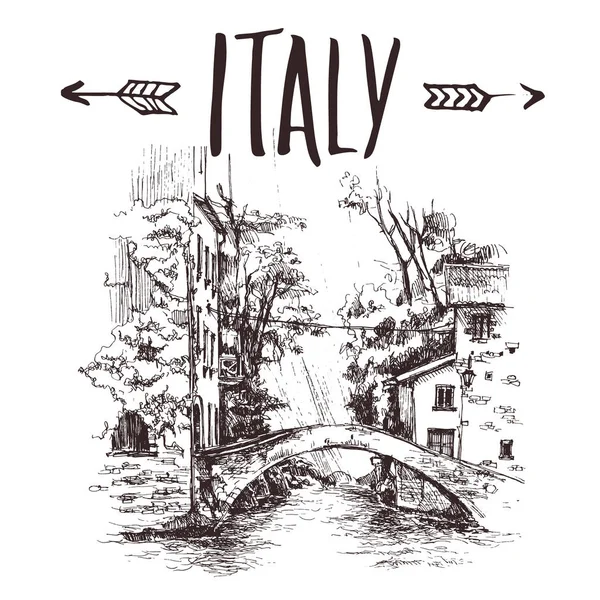 Ručně tažené Itálie most, most městská náčrtu. Ručně kreslené knižní ilustrace, turistické pohlednice nebo plakát šablony ve vektoru — Stockový vektor