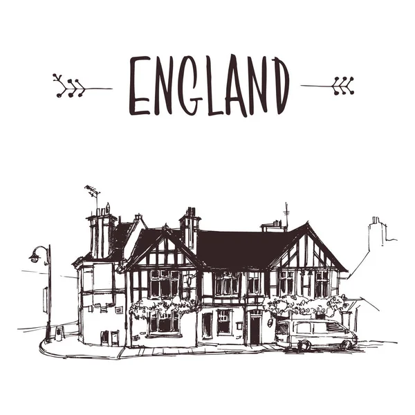 Ručně kreslenou anglického domu, dům městské skica — Stockový vektor