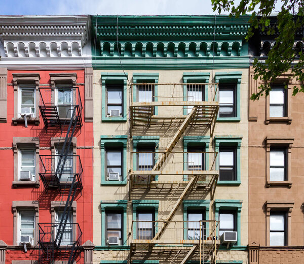 Colorful old apartment buildings in the Greenwich Village neighborhood of Manhattan, New York City
