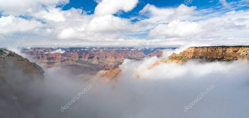 Grand Canyon National Park panorama landscape with inversion fog