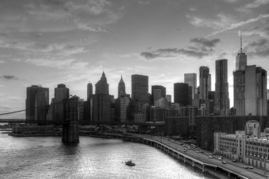 Siyah ve beyaz manzarası New York CIT Manhattan gökdelenlerin