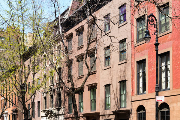 Historic buildings on a street in the Greenwich Village neighborhood of Manhattan, New York City