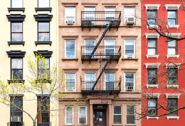 New York City Historic Style Buildings Crowded Together along a Manhattan Street