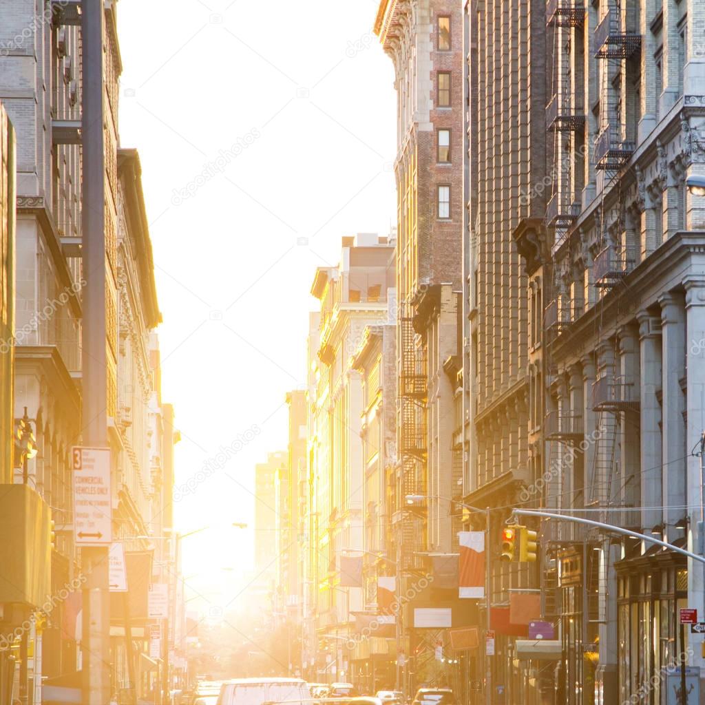 Sunlight shines down the streets of New York City