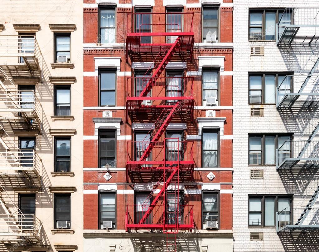 Exterior view of old apartment buildings in New York City