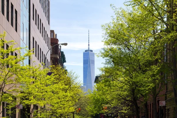 New York City scenen på trädet fodrade Thompson Street — Stockfoto
