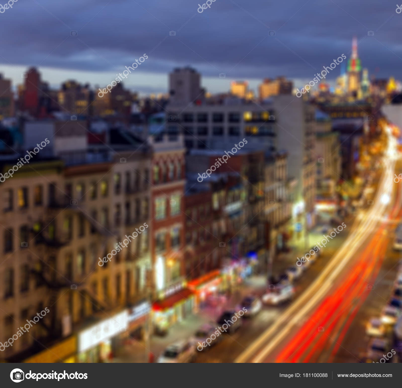 New York City Night Lights Blurred Background Stock Photo