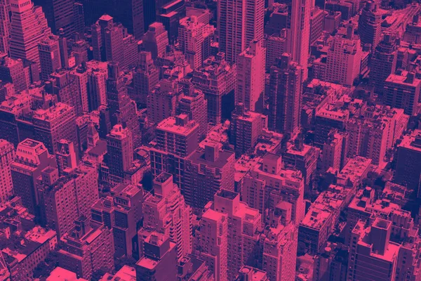 Overhead View Crowded Buildings Manhattan New York City Pink Blue — Stock Photo, Image