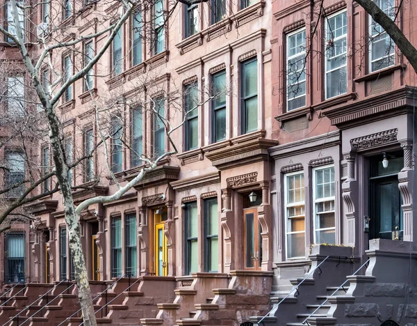 Bloco Edifícios Brownstone Bairro Upper West Side Manhattan Nova York — Fotografia de Stock