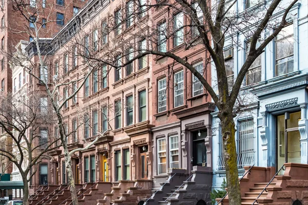 Fila Edifícios Históricos Pedra Acastanhada Upper West Side Manhattan Nova — Fotografia de Stock