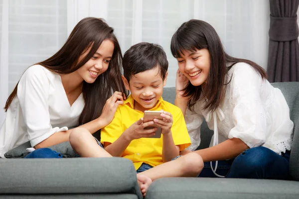 Asian family, boy and girls playing together at home — Stock Photo, Image