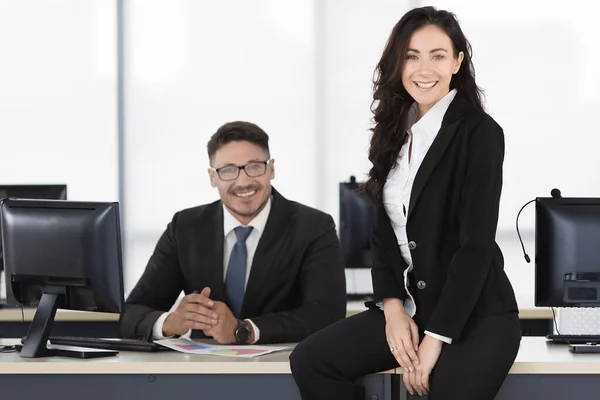Successful Mid Adult Businessmen Man Woman Modern Office Workplace Businesswoman — Stock Photo, Image