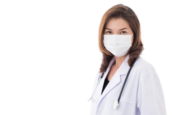 Doktor Önlüğü Laboratuvar Önlüğü Giyen Kendine Güvenen Beyaz Arka Planda — Stok fotoğraf