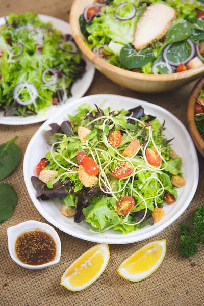Gemüse Mit Knusprigem Brotsalat Vermischen Und Servierfertig Zubereiten Veganes Grünfutter — Stockfoto