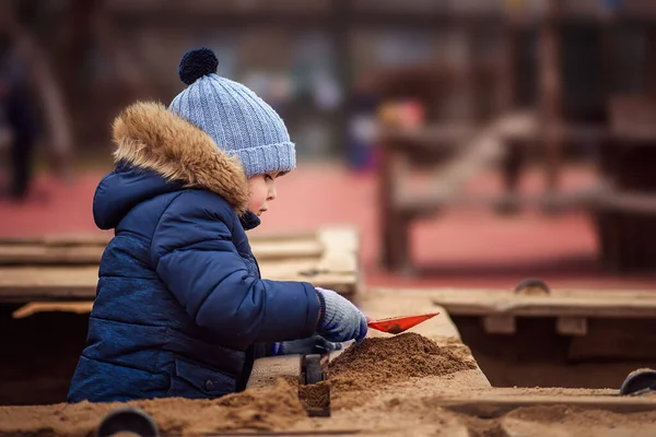 Little Boy Playing Sandbox — Stock Photo, Image