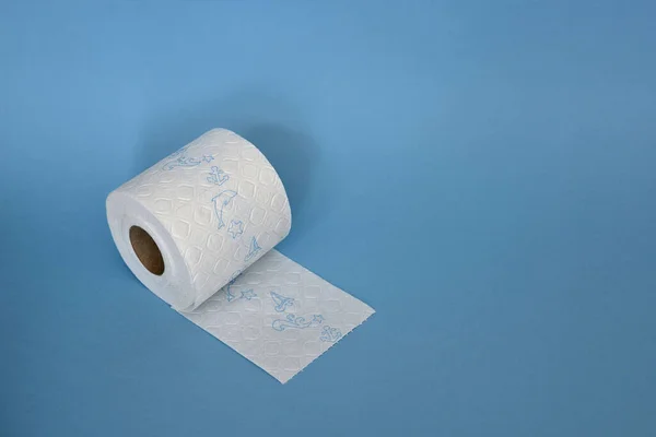 White Toilet Paper Blue Background Stock Picture