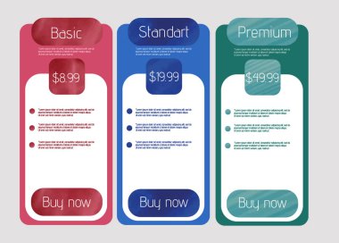 Vektör fiyatlandırma tablo şablonu