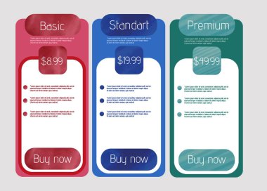 Vektör fiyatlandırma tablo şablonu