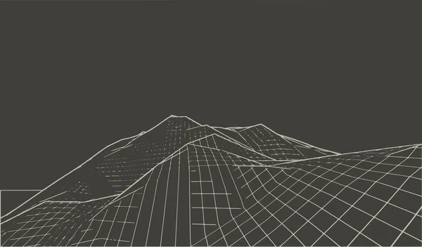 Üç boyutlu wireframe manzara siyah bir arka plan üzerinde vektör çizim. — Stok Vektör