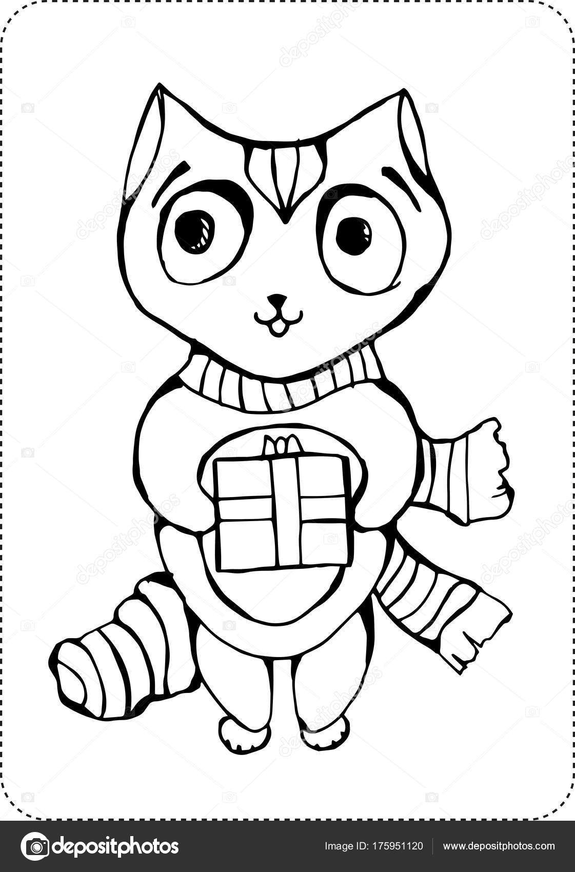 Christmas Cat Kleurplaat Stockvector Klllane 175951120
