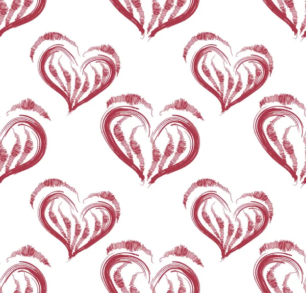 Ilustração de um padrão sem costura de coração vermelho em forma — Fotografia de Stock