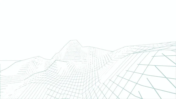 3D drátový model terénu široký úhel — Stockový vektor