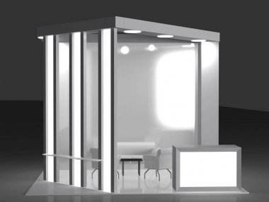 Sergi stand düz maketler ve markalaşma ve kurumsal identity.3d illüstrasyon için kullanılan