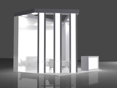 Sergi stand düz maketler ve markalaşma ve kurumsal identity.3d illüstrasyon için kullanılan