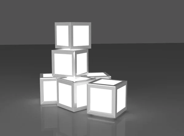 Caixas brancas 3D no chão, Modelo Mock Up pronto para seu projeto, Caminho de recorte incluído. — Fotografia de Stock