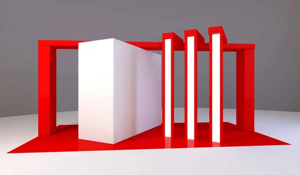 Kırmızı Fuar Standı Render Tasarım Işık — Stok fotoğraf