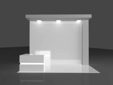 Boş Fuar Standı. Beyaz arka plan üzerinde boş ticaret olay stand izole 3d render