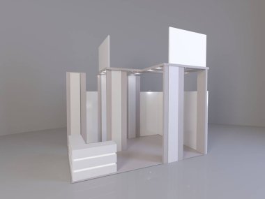 Fuar Standı, 3d işleme görsel Sergi donatımı, beyaz bir arka plan reklam alanı olarak