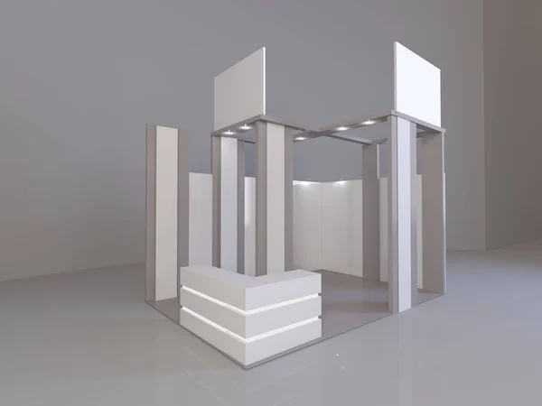 Exhibition stand, 3D rendering visualization of exhibition equipment, Advertising space on a white background