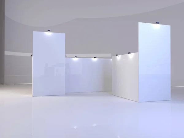 Exhibition stand, 3D rendering visualization of exhibition equipment, Advertising space on a white background