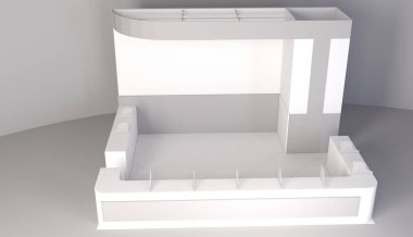 Fuar Standı, 3d işleme görsel Sergi donatımı, beyaz bir arka plan reklam alanı olarak