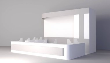 Fuar Standı, 3d işleme görsel Sergi donatımı, beyaz bir arka plan reklam alanı olarak