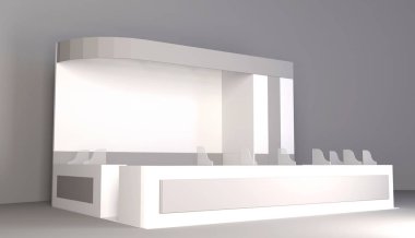 Fuar Standı, 3d işleme görsel Sergi donatımı, beyaz bir arka plan reklam alanı olarak