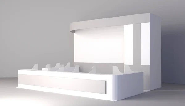 Exhibition stand, 3D rendering visualization of exhibition equipment, Advertising space on a white background