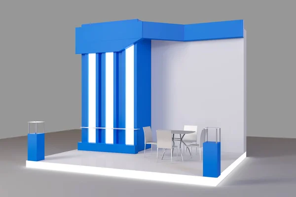 Red creative exhibition stand design. Booth template. 3d render design