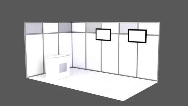 Stand de exposición, ronda de exposición, representación 3D visualización de equipos de exposición, espacio en un patio —  Fotos de Stock