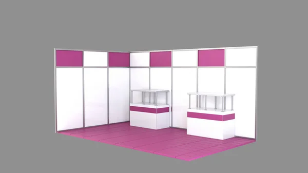 Trade exhibition stand, Exhibition round, 3D rendering visualization of exhibition equipment, Advertising space on background