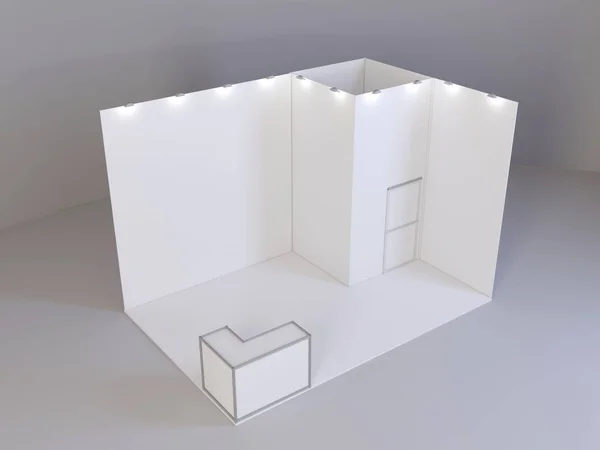 Messestand, Ausstellungsrunde, 3D-Rendering-Visualisierung von Ausstellungsgeräten, Raum auf dem Boden — Stockfoto
