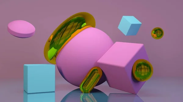 3D růžový oranžový Růžek scénu minimální geometrické pozadí abstraktní — Stock fotografie