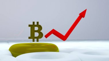 Bitcoin logo roketatar, cryptocurrency kavramı. Altın sikke tasarımcıları ve son dakika haberi için büyüme oranı.