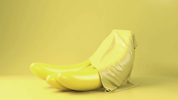 Representación de plátano. maqueta de diseño 3D. Todos los objetos y el fondo pintado en un color brillante . —  Fotos de Stock