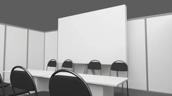 Konferenční místnost v kanceláři Mockup se stoly a sedadly 3d rendering — Stock fotografie