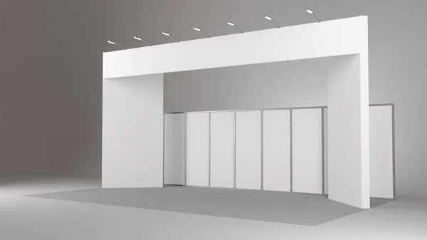 booth design in exhibition with panels from front. 3D rendering