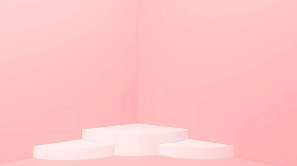 ピンクのクリームシーンの正方形の表彰台最小抽象的な3Dレンダリング — ストック写真